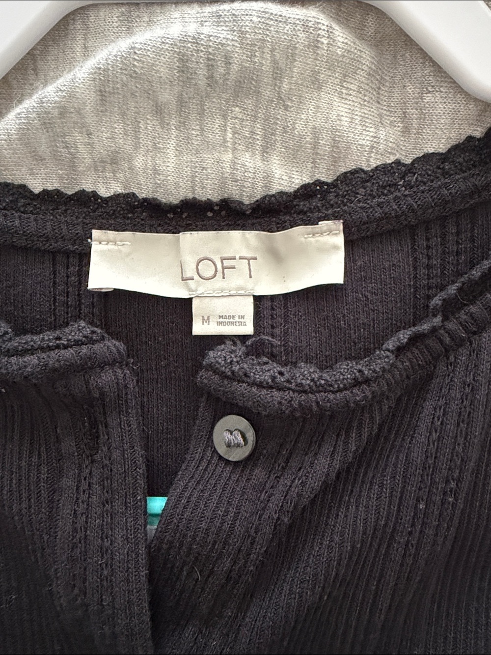 LOFT Black Ribbed Button-Down Top - Picture 2 of 4